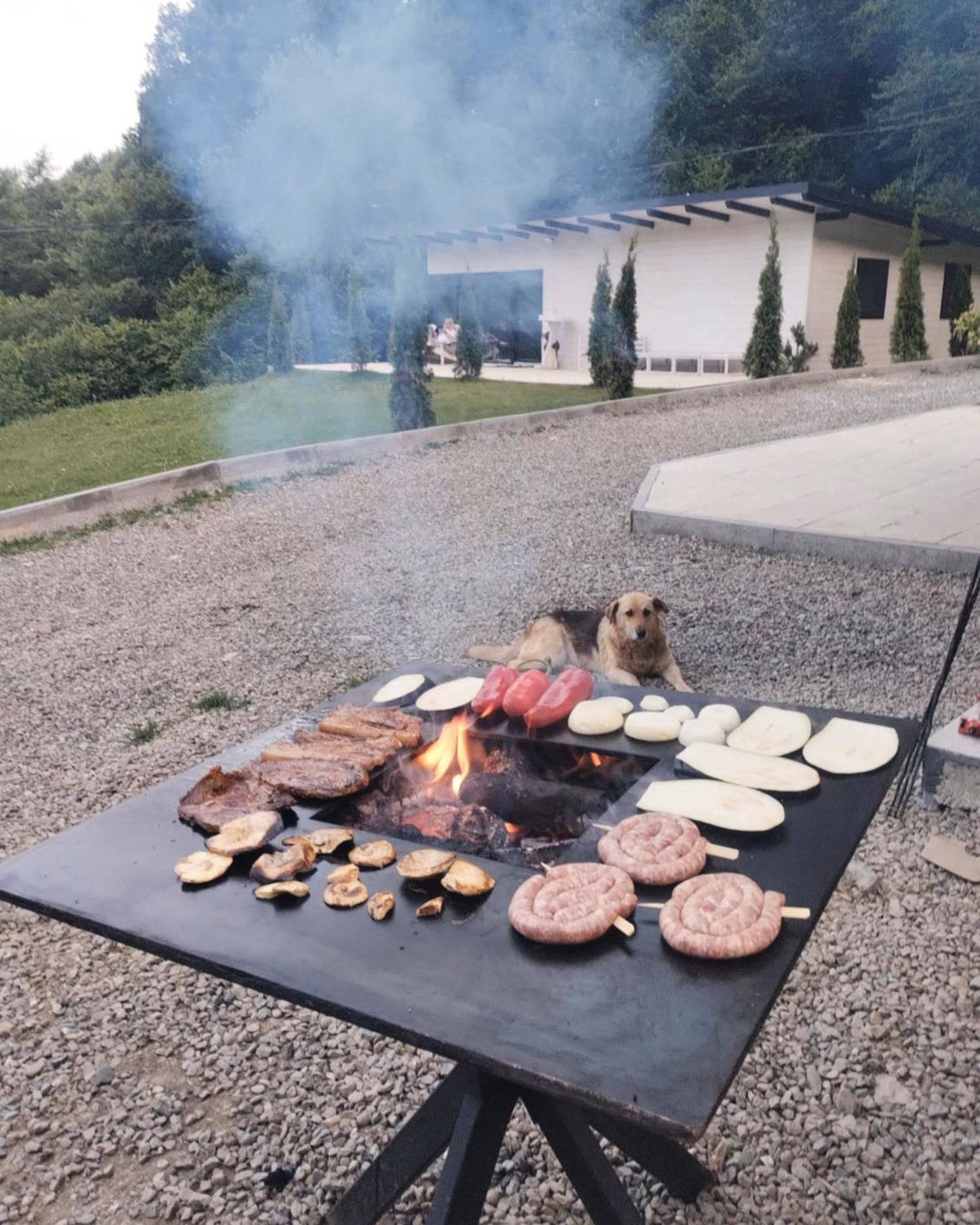 Grătarul aprins, lângă foișor